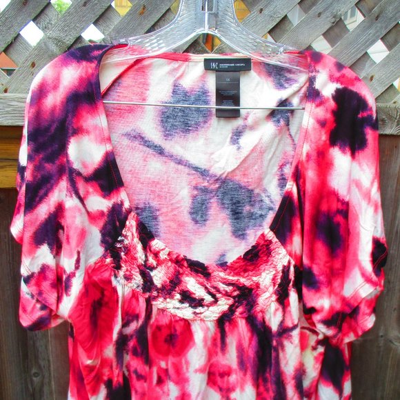 INC Pink Purple & White Poppy Print Tee 1X NEW - Picture 2 of 8